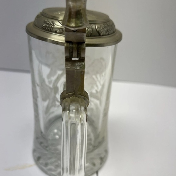 Domex German Beer Stein w/ Pewter Eagle Head Lid Etched Glass Beer Mug - Picture 7 of 10
